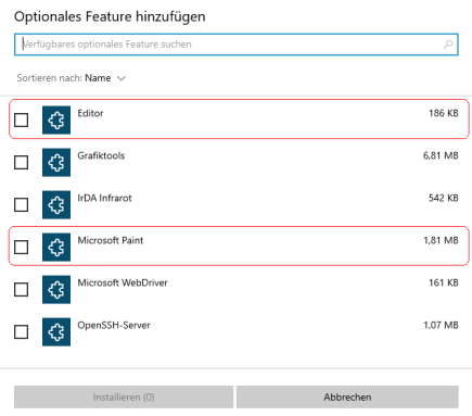 Optionale Features hinzufügen