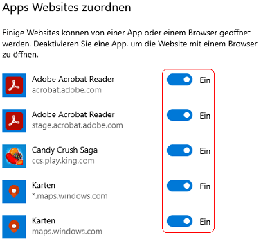 Apps Websites zuordnen