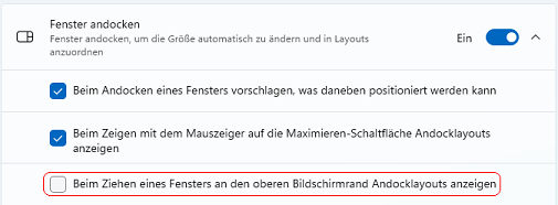 Beim Ziehen eines Fensters an den oberen Bildschirmrand Andocklayouts anzeigen