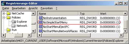 NoSimpleStartMenu