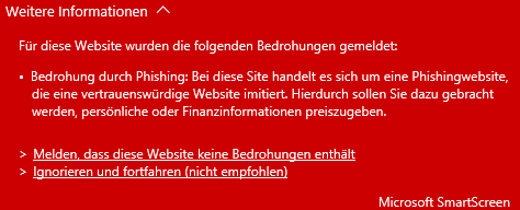 SmartScreen-Filterwarnung