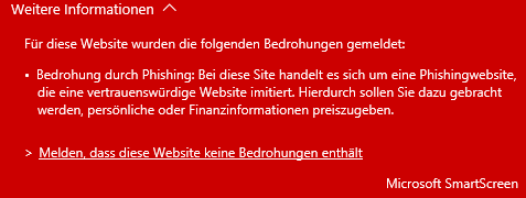 SmartScreen-Filterwarnung