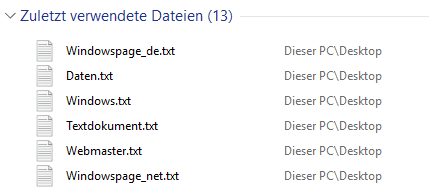 Zuletzt verwendete Dateien