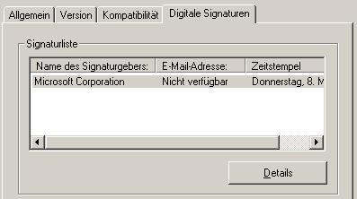 Registerkarte "Digitale Signaturen"