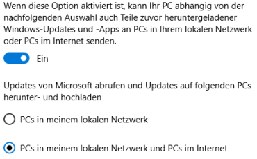 Übermittlung von Updates auswählen