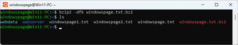bzip2 -dfk windowspage.txt.bz2