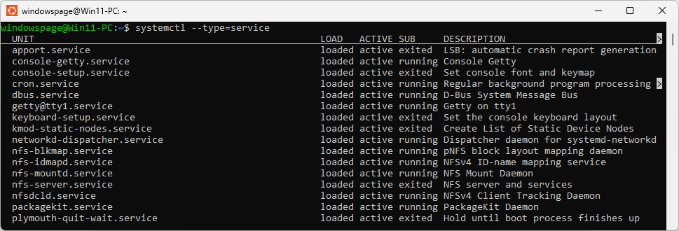 systemctl --type=service