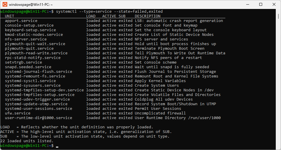 systemctl --type=service --state=failed,exited