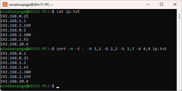 sort -n -t . -k 1,1 -k 2,2 -k 3,3 -k 4,4 ip.txt