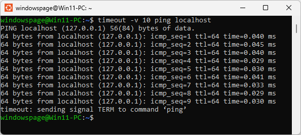 timeout -v 10 ping localhost