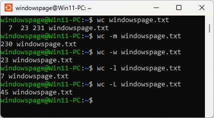 wc windowspage.txt