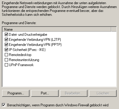 Windows-Firewall "Ausnahmen"