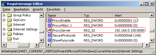 ProxyEnable, ProxyServer