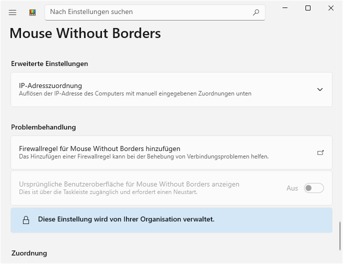 Urspr&uuml;ngliche Benutzeroberfl&auml;che f&uuml;r Mouse Without Borders anzeigen