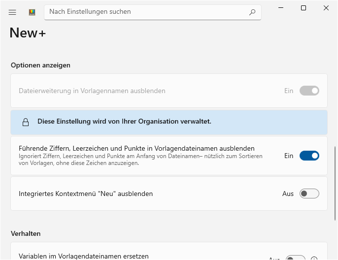 Dateierweiterung in Vorlagennamen ausblenden