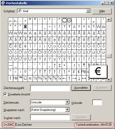 Zeichentabelle