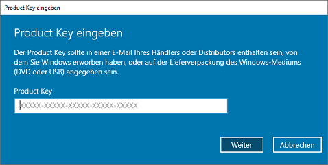 Product Key eingeben