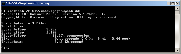 makecab /F "C:\Windowspage\wpcab.ddf"