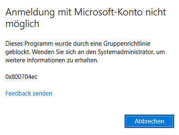 Anmeldung mit Microsoft-Konto nicht möglich