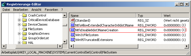 NtfsDisable8dot3NameCreation
