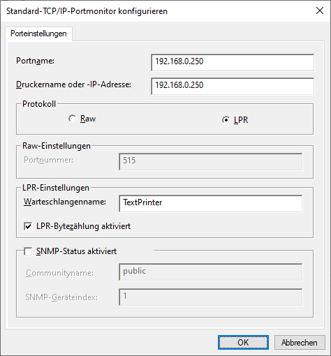 Standard-TCP/IP-Portmonitor konfigurieren