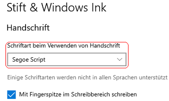 Schriftart beim Verwenden von Handschrift