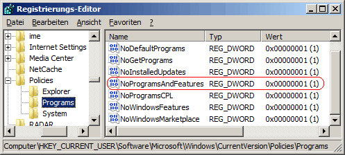 NoProgramsAndFeatures