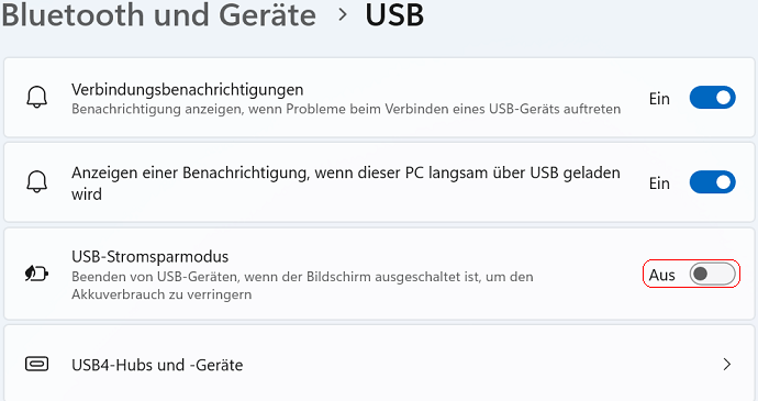 USB-Stromsparmodus